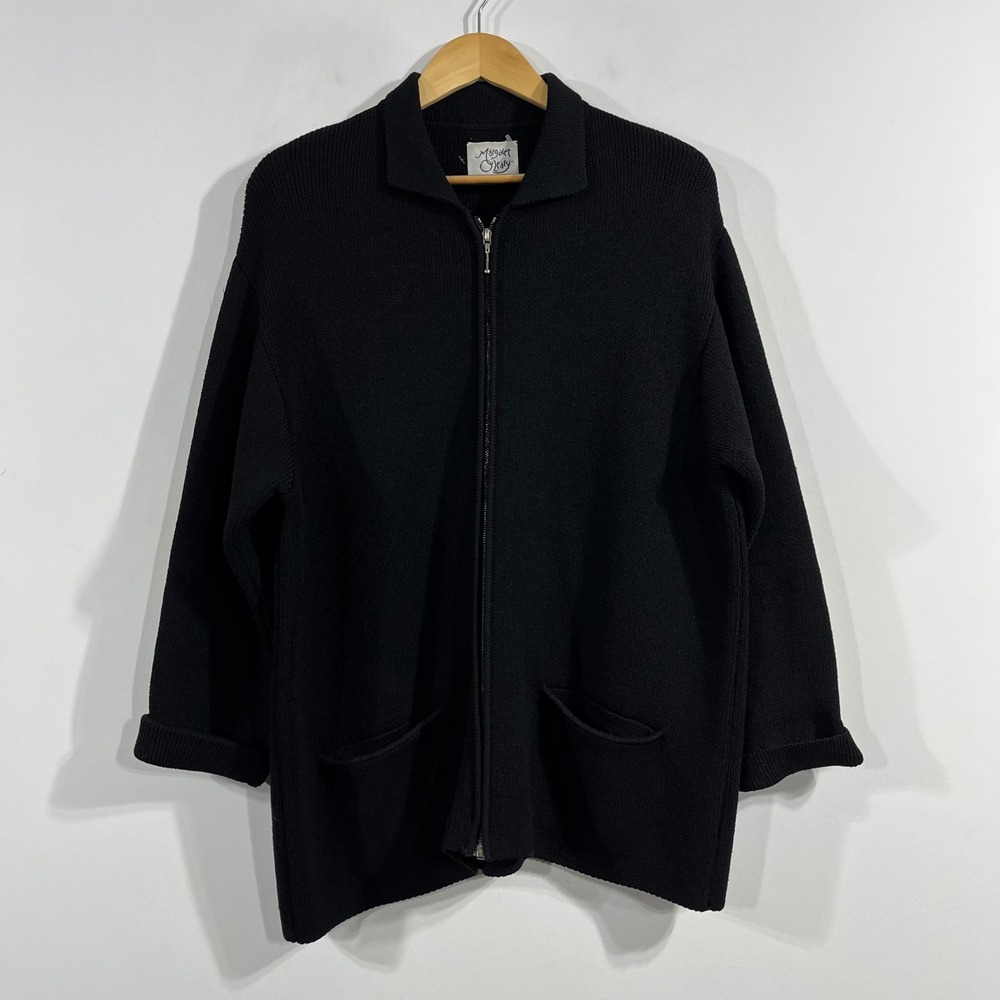 Margaret O'Leary Wool Blend Quiet Luxury Ribbed Full Zip Cardigan Womens Large